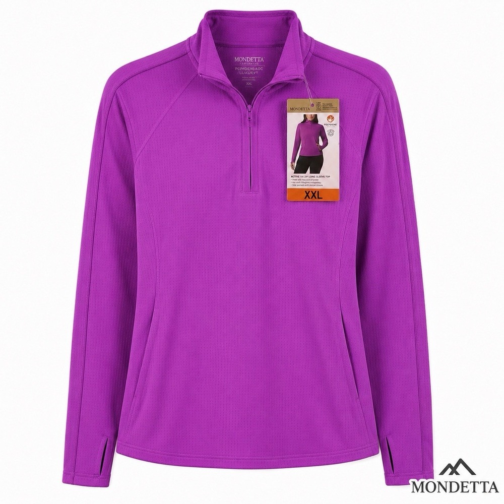 Mondetta Women's XXL Purple Active 1/4 Zip Long Sleeve Top Polygiene NWT